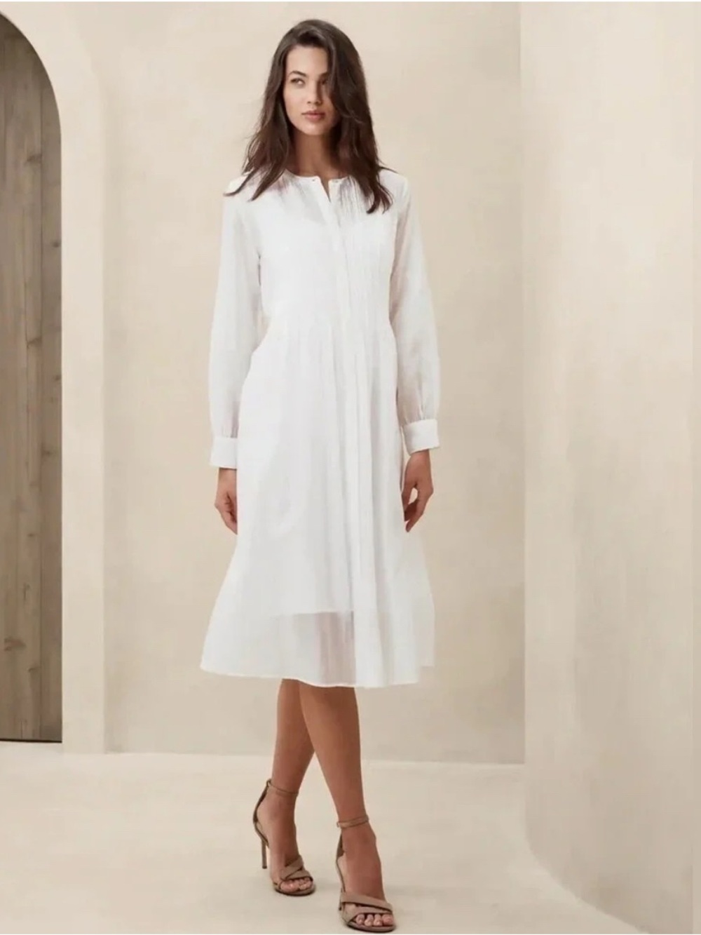 Banana Republic White Pleated Organza Midi Dress - Size Small